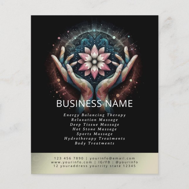 Massage Therapy Healing Hands Energy Spa Wellness Flyer (Front)