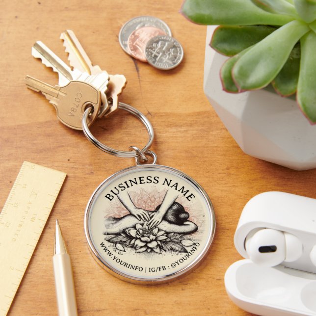Massage Therapy Healing Hands Energy Spa Wellness Key Ring (Desk)