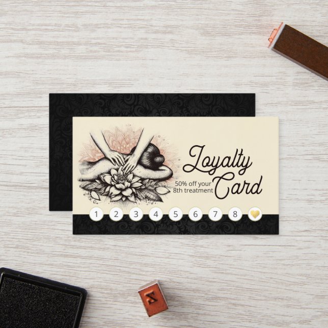 Massage Therapy Healing Hands Energy Spa Wellness Loyalty Card (Front/Back In Situ)