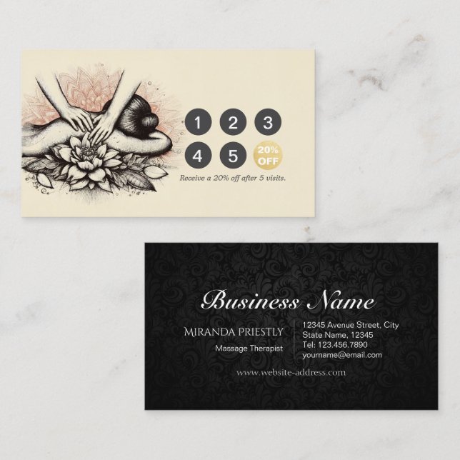 Massage Therapy Healing Hands Energy Spa Wellness Loyalty Card (Front/Back)
