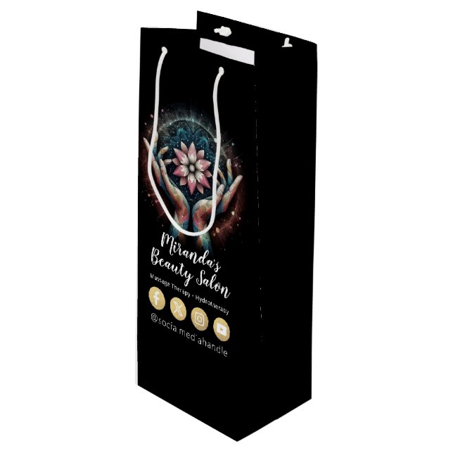 Massage Therapy Healing Hands Energy Spa Wellness Wine Gift Bag (Front Angled)