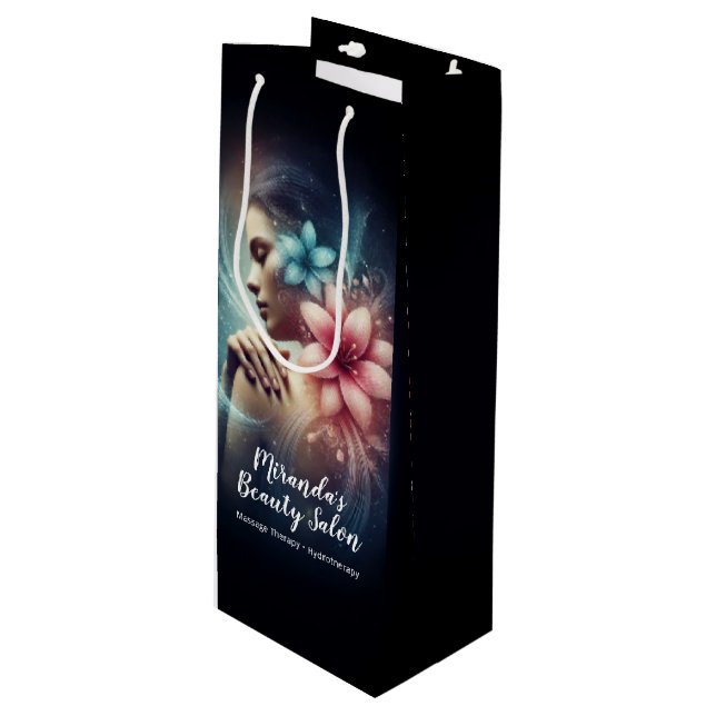 Massage Therapy Healing Hands Energy Spa Wellness Wine Gift Bag (Front Angled)
