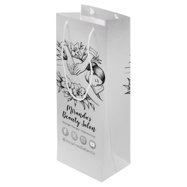 Massage Therapy Healing Hands Energy Spa Wellness Wine Gift Bag (Back Angled)
