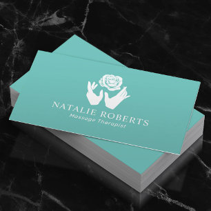 Massage Therapy Healing Hands & Flower Teal Spa Business Card