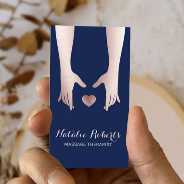 Massage Therapy Healing Hands & Heart Navy Blue Business Card (Creator Uploaded)
