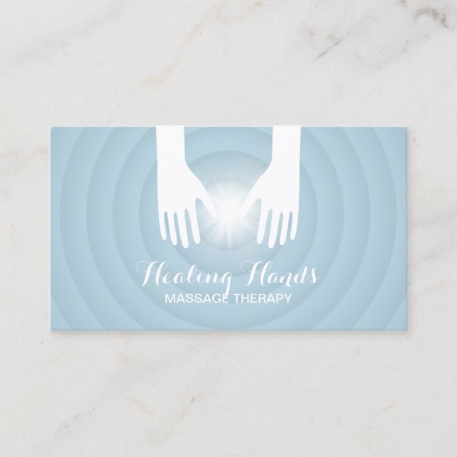 Massage Therapy Healing Hands Light Blue Spa Business Card (Front)