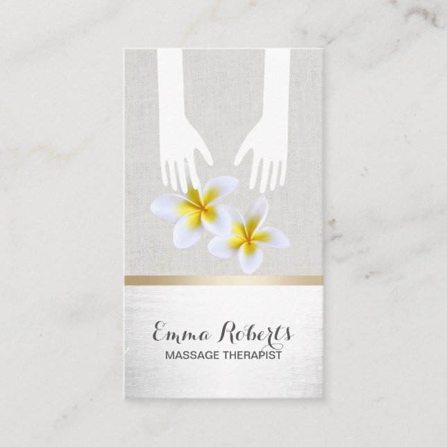 Massage Therapy Healing Hands Silver Linen Spa Business Card (Front)