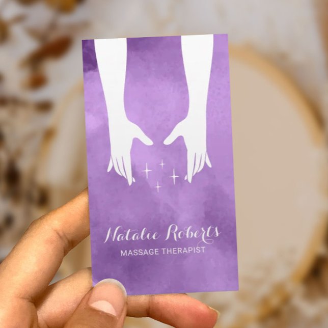 Massage Therapy Healing Hands Spa Elegant Purple Business Card (Creator Uploaded)