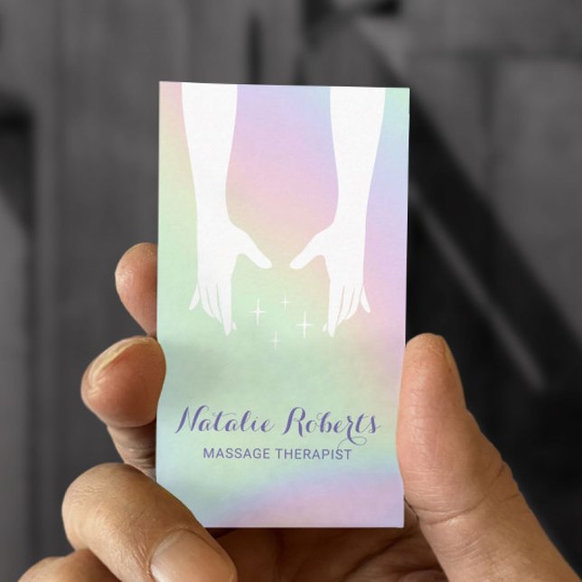 Massage Therapy Healing Hands Spa Holographic Business Card (Creator Uploaded)