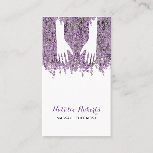 Massage Therapy Healing Hands Spa Lavender Business Card (Front)
