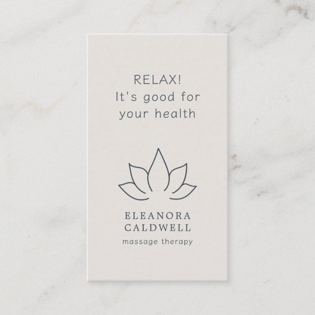 Massage Therapy Lotus Logo Charcoal Grey Eggshell Business Card (Front)