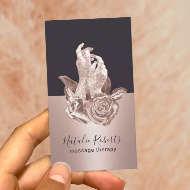 Massage Therapy Lux Hands & Flowers Chiropractic Business Card (Creator Uploaded)