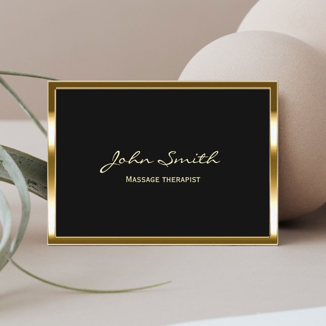 Massage Therapy Modern Gold Framed Therapist Business Card (Creator Uploaded)