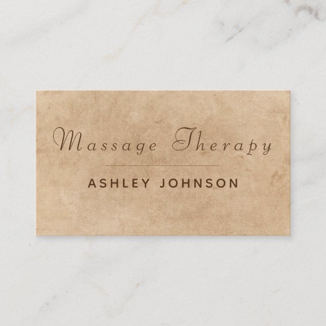 Massage Therapy Modern Script Boho Paper Texture   Business Card (Front)