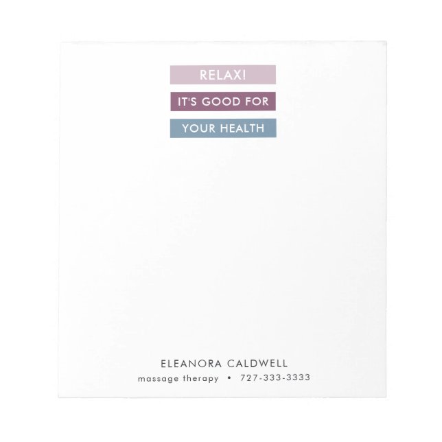 Massage Therapy Modern Stripes Tag Line Notepad (Front)