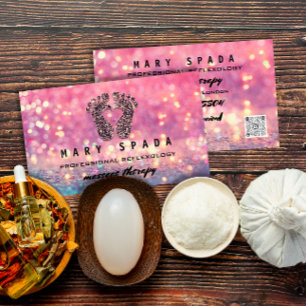 Massage Therapy Reflexology Feet Rose Pink QRCode Business Card