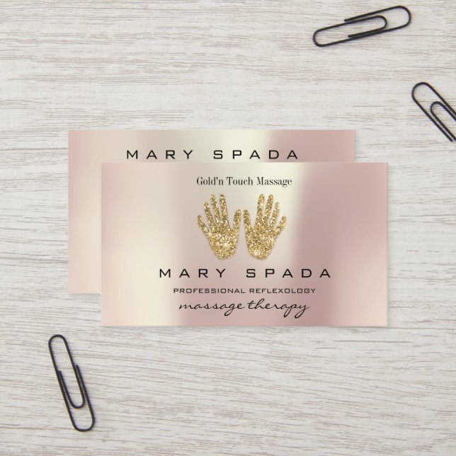 Massage Therapy Reflexology Hands Reiki Rose Gold2 Business Card (Front/Back In Situ)