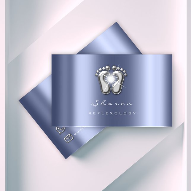 Massage Therapy Reflexology Silver Grey Blue Spark Business Card (Creator Uploaded)