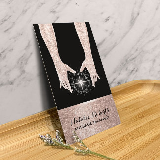 Massage Therapy Reiki Spa Rose Gold Healing Hands Business Card