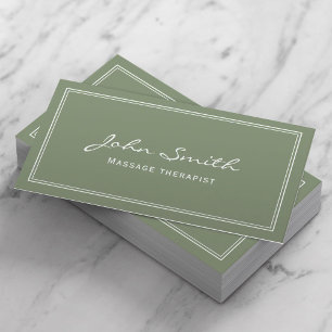 Massage Therapy Simple Framed Elegant Sage Green Business Card