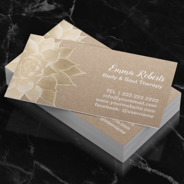 Massage Therapy Spa Gold Floral Rustic Kraft Business Card (Creator Uploaded)