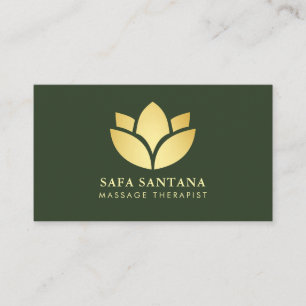 Massage Therapy Spa Lotus Flower Dark Green Business Card