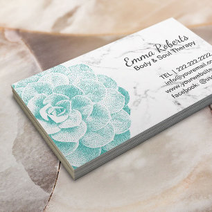 Massage Therapy Spa Succulent Elegant Marble Business Card