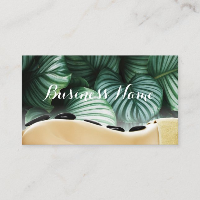 Massage Therapy Tropical Leaves Wellness Spa Business Card (Front)