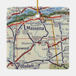 Massena NY Vintage Map Ceramic Ornament