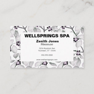Masseuse Spa Monochrome Twigs and Berries Business Card