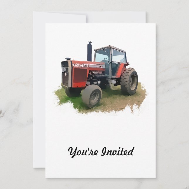 Massey Ferguson Red Tractor in the Field Invitation (Front)