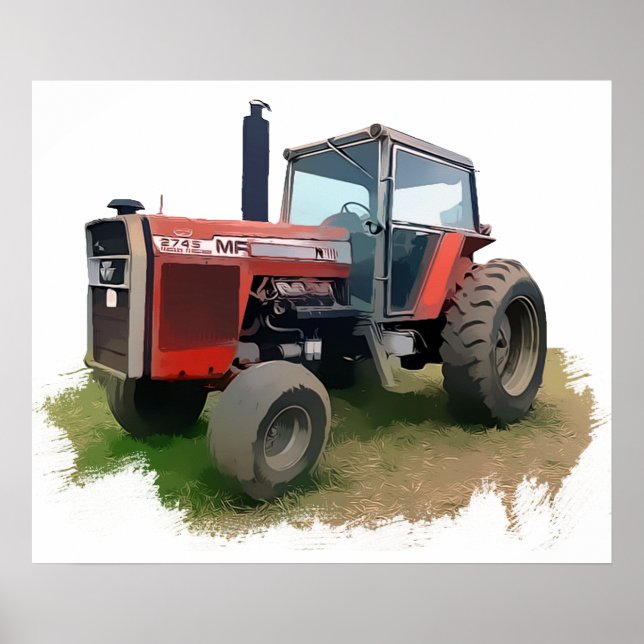 Massey Ferguson Red Tractor in the Field Poster (Front)