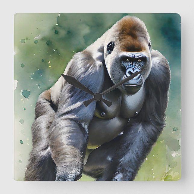 Massive Gorilla in the Wilderness  Square Wall Clock (Front)