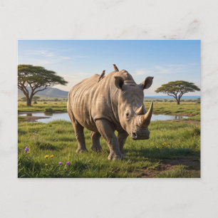 Massive Rhino Roaming Open Savanna Plains Photo En Postcard
