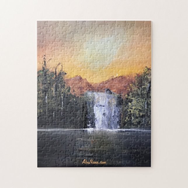 Massive Waterfall, Mountain Painting Jigsaw Puzzle (Vertical)