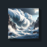 Massive Waves Crashing Against Towering Vertical Canvas Print<br><div class="desc">A breathtaking digital masterpiece capturing the epic power of the sea. Colossal turquoise waves surge and break against steep, textured stone cliffs under a dramatic, cloud-filled sky, creating a cinematic and awe-inspiring coastal landscape. Perfect for high-end wall decor, statement art pieces, or modern professional spaces seeking a powerful natural focal...</div>