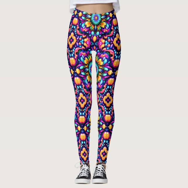 MASSIVELY BRIGHT DESIGN ~ Purple Orange ~  Leggings (Front)