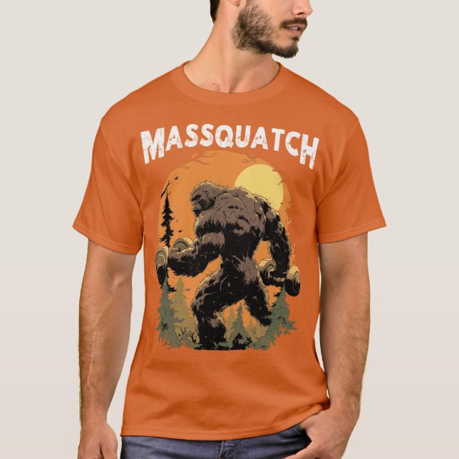 Massquatch Funny Workout Gym Sasquatch Weightlifte T-Shirt (Front)
