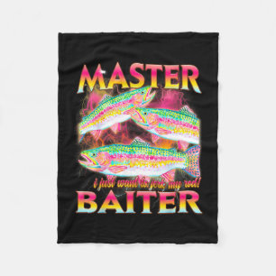 Master baiter funny offensive fishing meme graphic fleece blanket