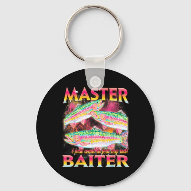 Master Baiter Funny Offensive Fishing Meme Graphic Key Ring (Front)