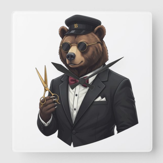 Master Barber Bear Luxury Wall Clock - Barber Shop (Front)