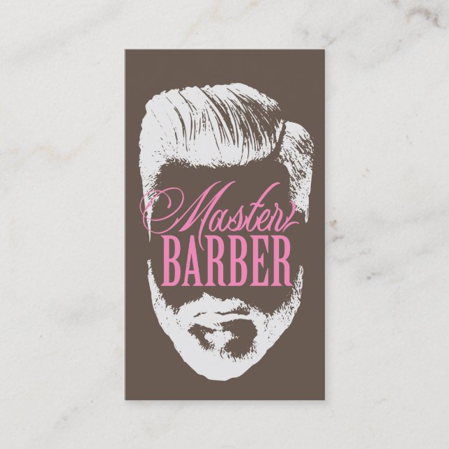Master Barber Brown Pink Typography Barbershop Business Card (Front)