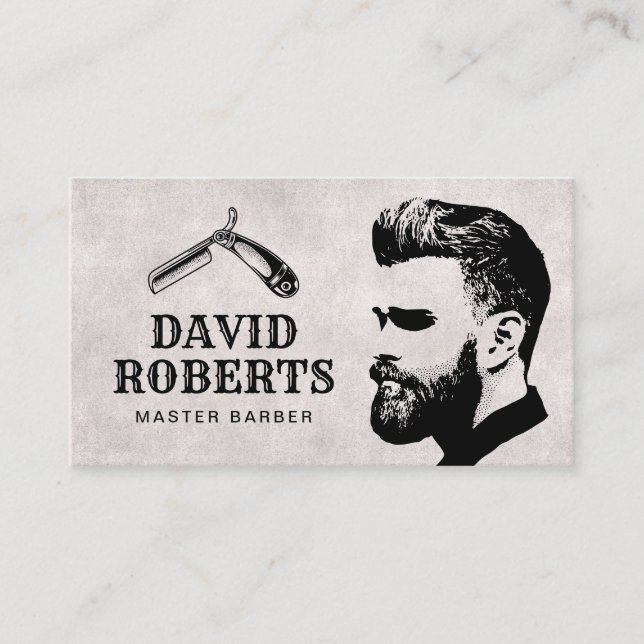 Master Barber Razor Barbershop Hair Stylist Business Card (Front)