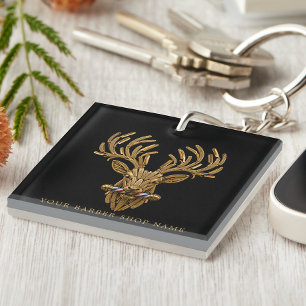 Master Barber Shop Gold Stag Your Logo Branding Key Ring