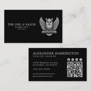 Master Barber Shop Silver Owl Professional Qr Code Business Card