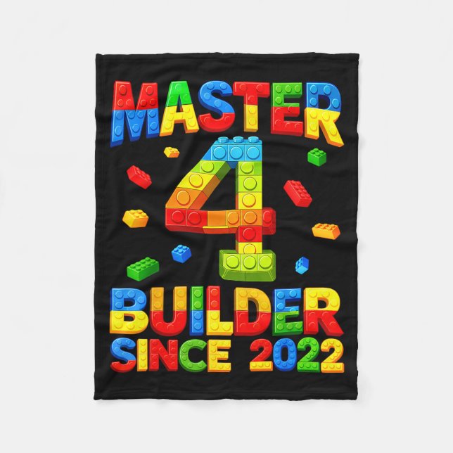 Master builder 4th birthday 2022 4 years old fleece blanket (Front)