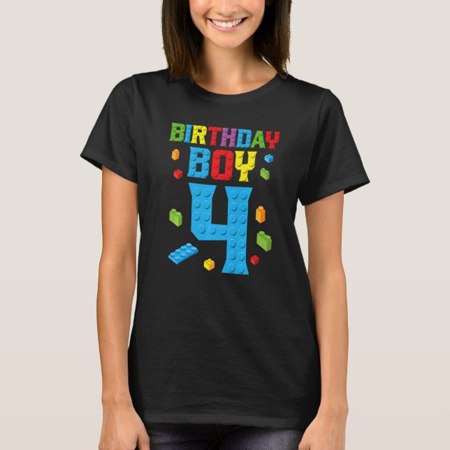 Master Builder 4th Birthday Boy 4 Four Year Buildi T-Shirt (Front)