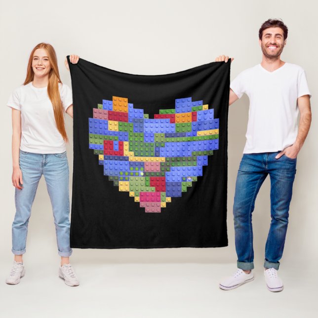Master Builder Block Brick Building Heart Valentin Fleece Blanket (In Situ)