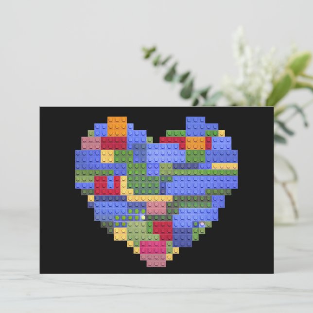 Master Builder Block Brick Building Heart Valentin Invitation (Standing Front)