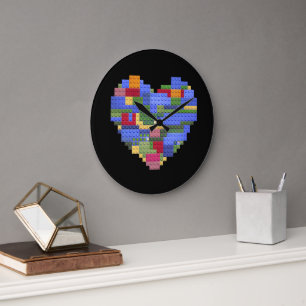 Master Builder Block Brick Building Heart Valentin Large Clock